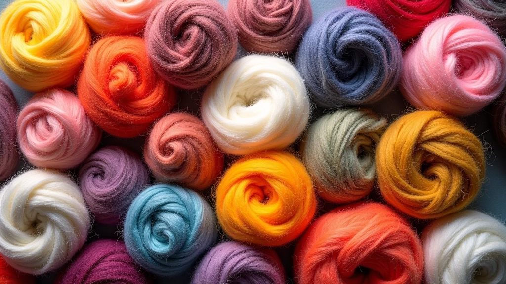 Assorted wool roving in various colors and fiber grades displayed in organized bundles